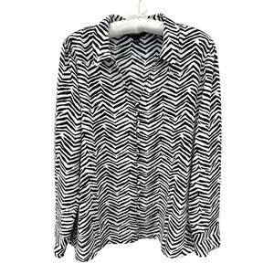 ALFANI | Black White Geometric Zigzag Button Up Blouse Modern Workwear | Large
